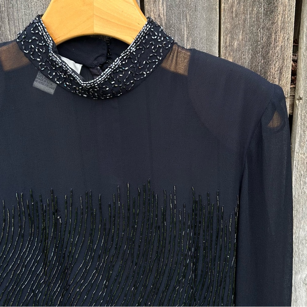 Vintage Y2K Jkara Beaded Sheer Blouse Top Polyester Black 8 - Picture 5 of 16